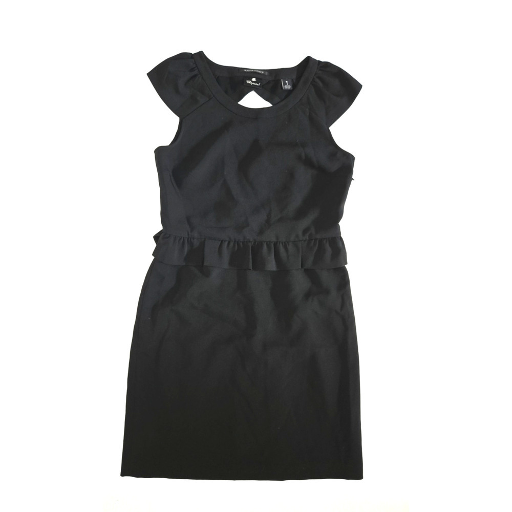 Maison Scotch Black Sheath Dress Peek a Boo Back Cap Sleeve‎ Peplum Size 3